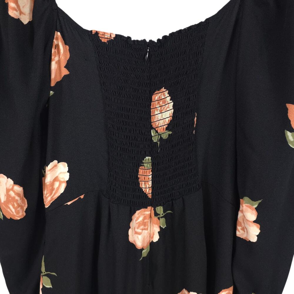 Reformation Amala Mini Dress Ingrid Black Floral Long Sleeve Ruched - Picture 8 of 13